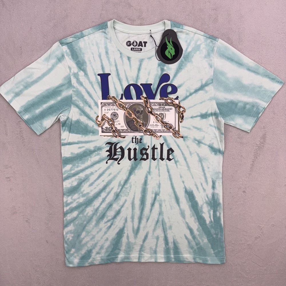 GOAT Shirt Love the Hustle Graphic Streetwear Tee Mens Large Blue T-Shirt‎